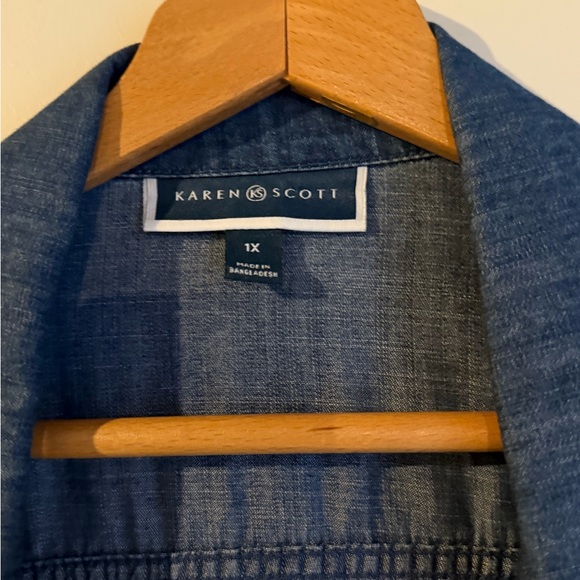 Karen Scott Plus Size Denim Jacket Zip Front Lightweight 1X - Picture 3 of 7